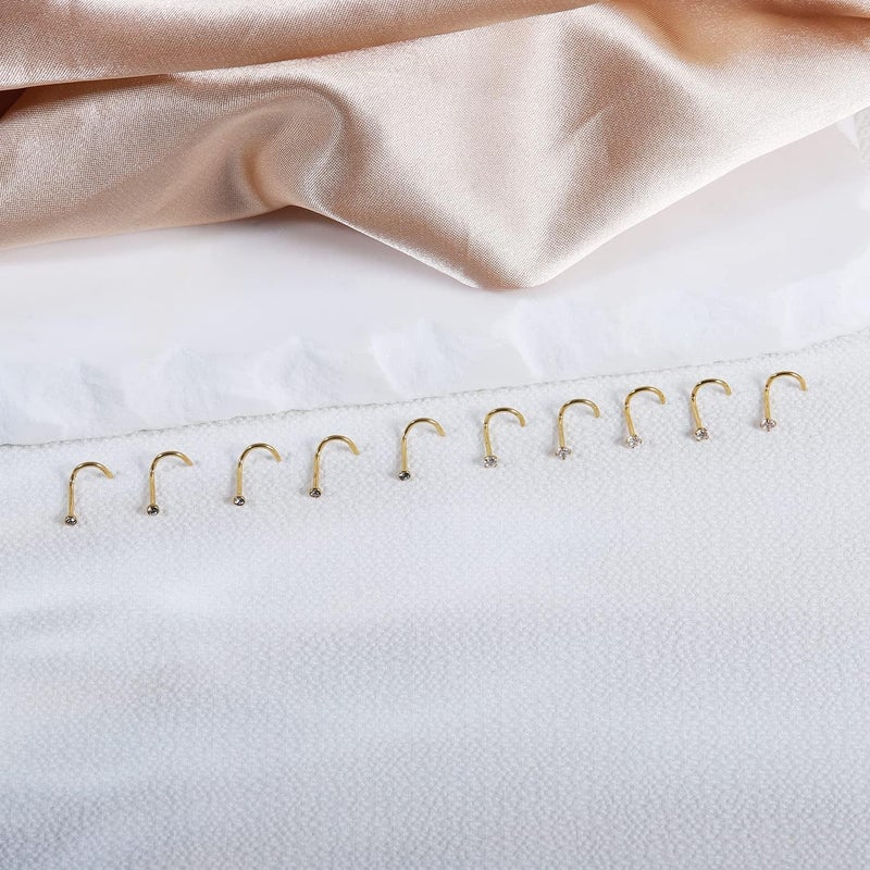AccGin Store 6-10Pcs 18G 20G Nose Ring Surgical Steel Nose Rings Studs Piercing For Women Men 1.5mm 2mm 2.5mm 3mm Round Diamond CZ L Shaped Corkscrew Gold Black Silver Nose Piercing Hypoallergenic - Image 4